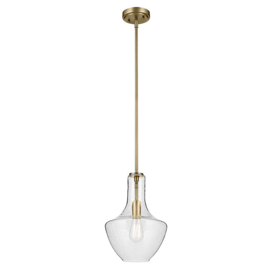 KICHLER 42141NBRCS Everly 15.25" 1-Light Bell Pendant with Clear Seeded Glass in Brushed Natural Brass