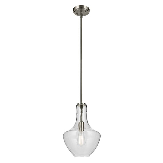 KICHLER 42141NI Everly 15.25" 1-Light Bell Pendant with Clear Glass in Brushed Nickel