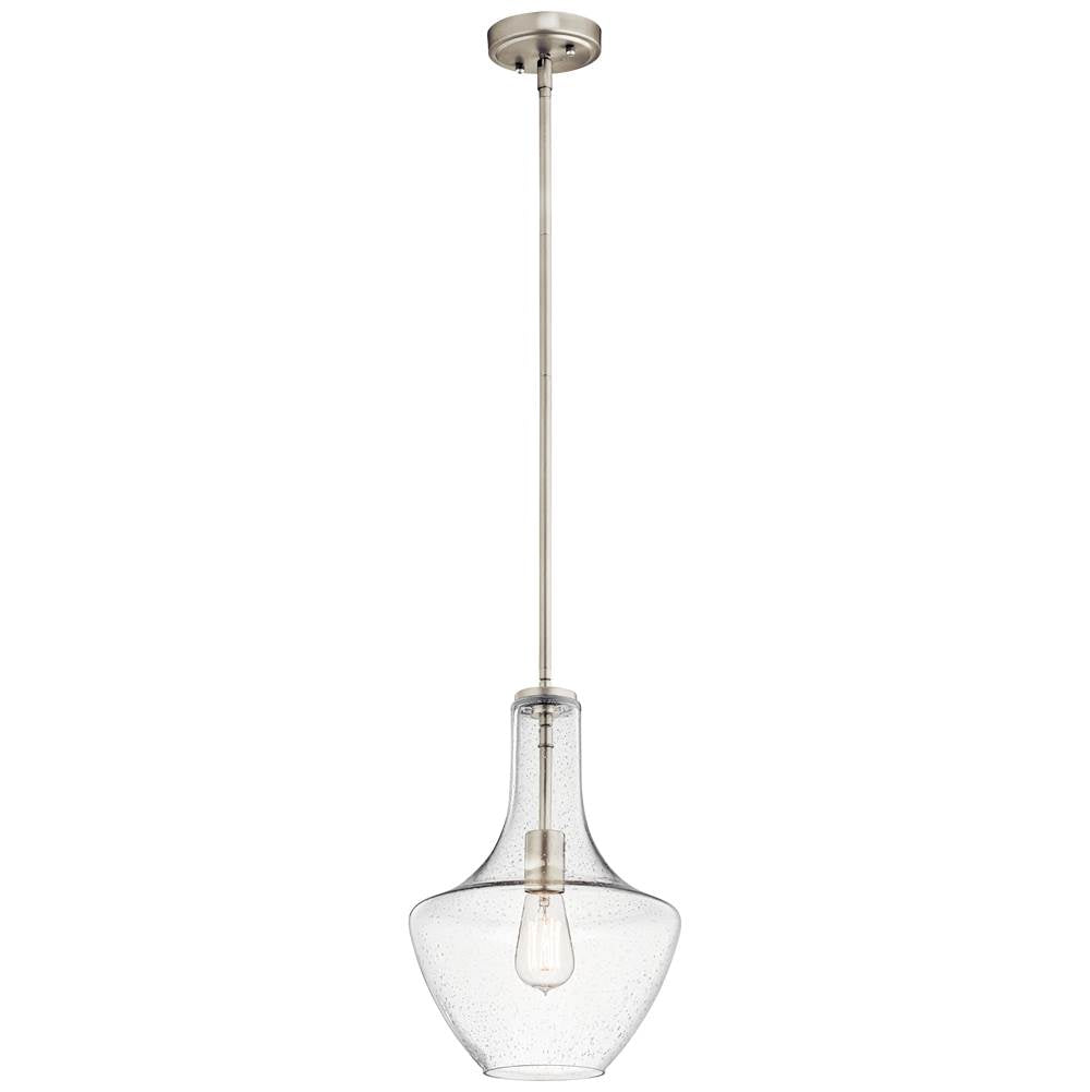 KICHLER 42141NICS Everly 15.25" 1 Light Bell Pendant Clear Seeded Glass Brushed Nickel