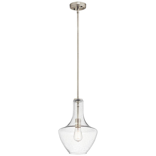 KICHLER 42141NICS Everly 15.25" 1 Light Bell Pendant Clear Seeded Glass Brushed Nickel