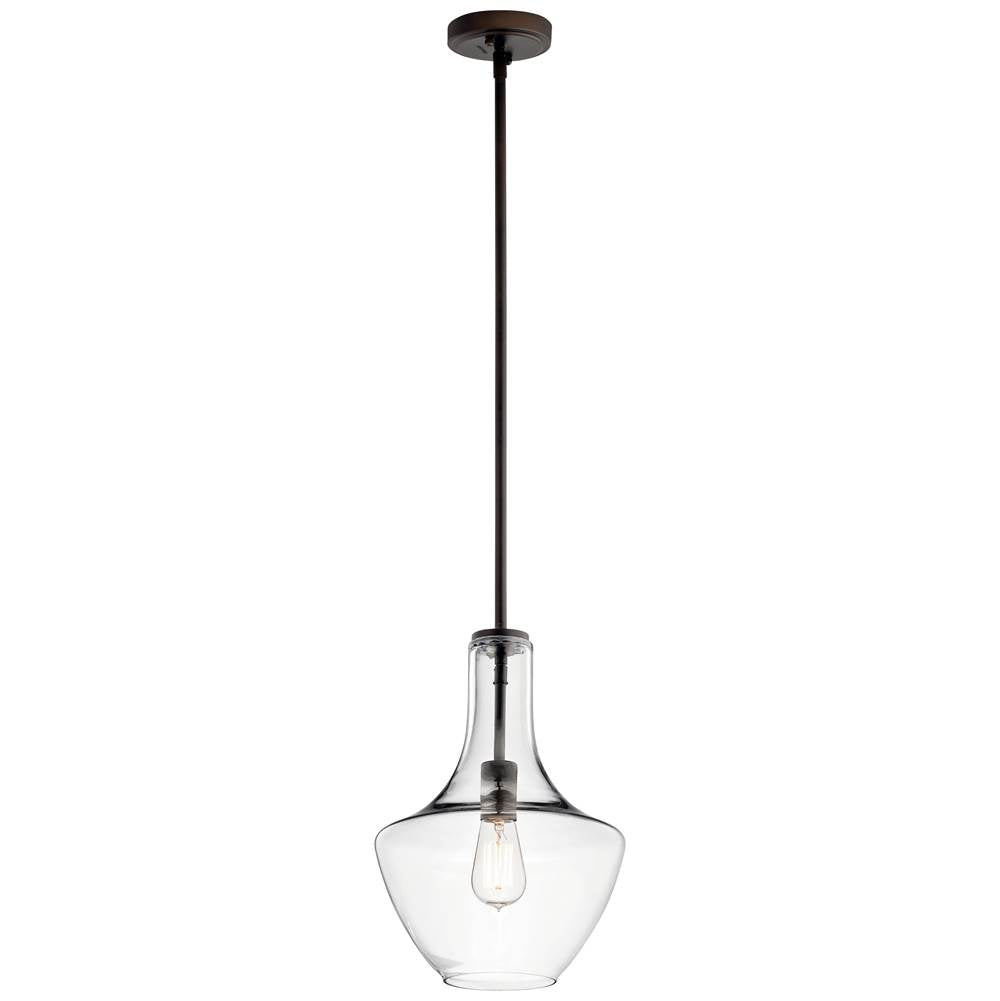 KICHLER 42141OZCLR Everly 15.25" 1 Light Bell Pendant Clear Glass Olde Bronze