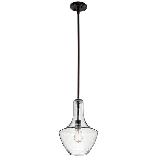 KICHLER 42141OZCS Everly 15.25" 1 Light Bell Pendant Clear Seeded Glass Olde Bronze