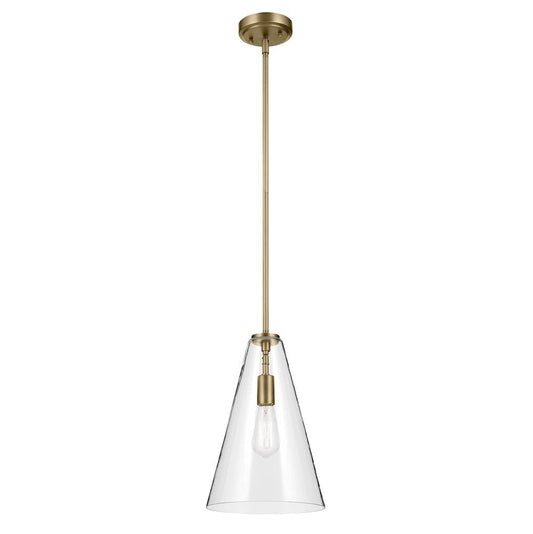 KICHLER 42199NBR Everly 15.25" 1-Light Cone Pendant with Clear Glass in Natural Brass