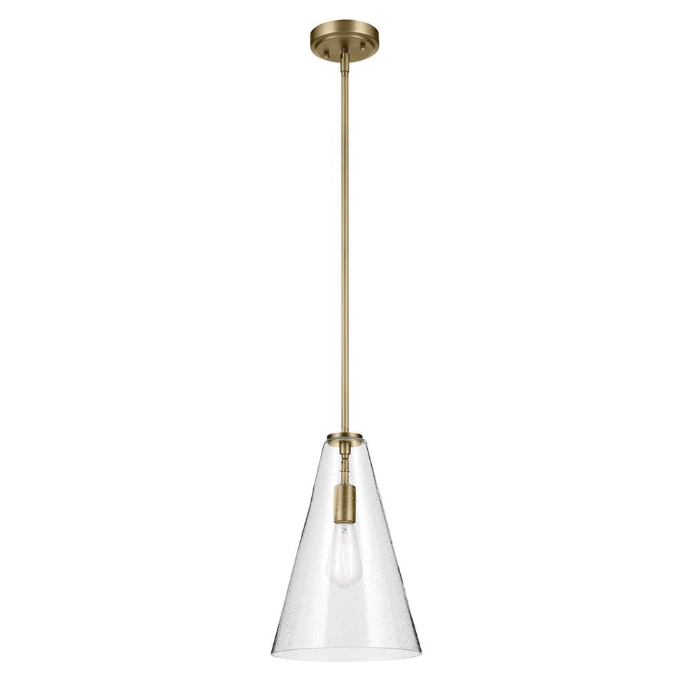 KICHLER 42199NBRCS Everly 15.25" 1-Light Cone Pendant with Clear Seeded Glass in Natural Brass