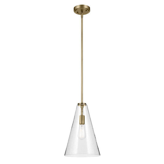 KICHLER 42199NBRCS Everly 15.25" 1-Light Cone Pendant with Clear Seeded Glass in Natural Brass