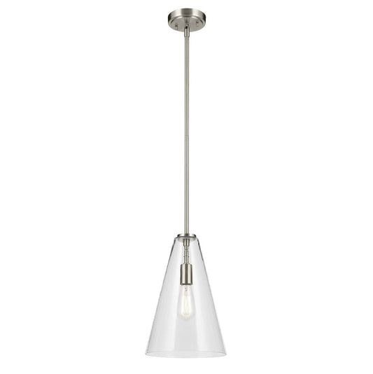 KICHLER 42199NI Everly 15.25" 1-Light Cone Pendant with Clear Glass in Brushed Nickel
