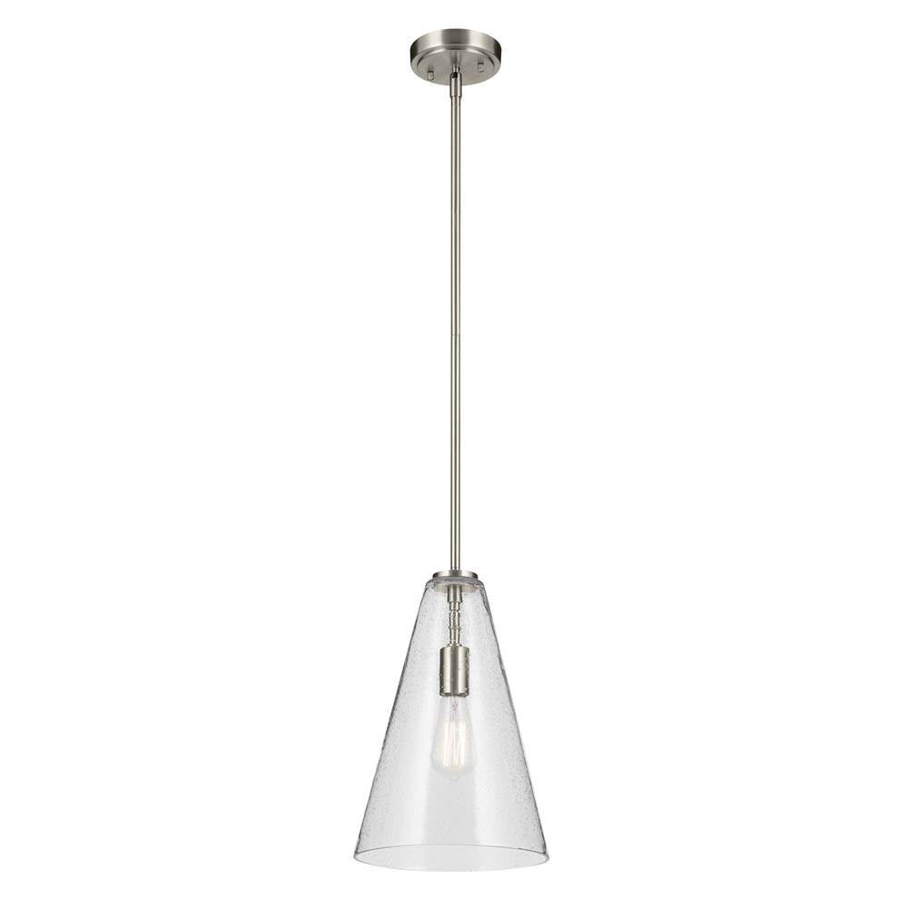 KICHLER 42199NICS Everly 15.25" 1-Light Cone Pendant with Clear Seeded Glass in Brushed Nickel