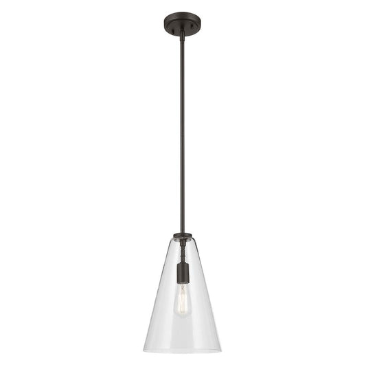 KICHLER 42199OZ Everly 15.25" 1-Light Cone Pendant with Clear Glass in Olde Bronze