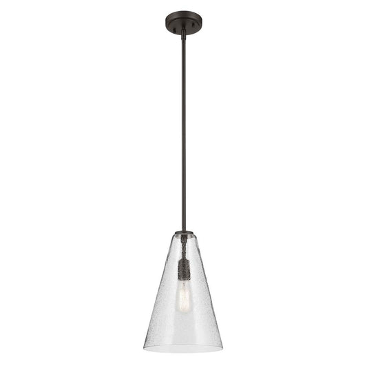 KICHLER 42199OZCS Everly 15.25" 1-Light Cone Pendant with Clear Seeded Glass in Olde Bronze
