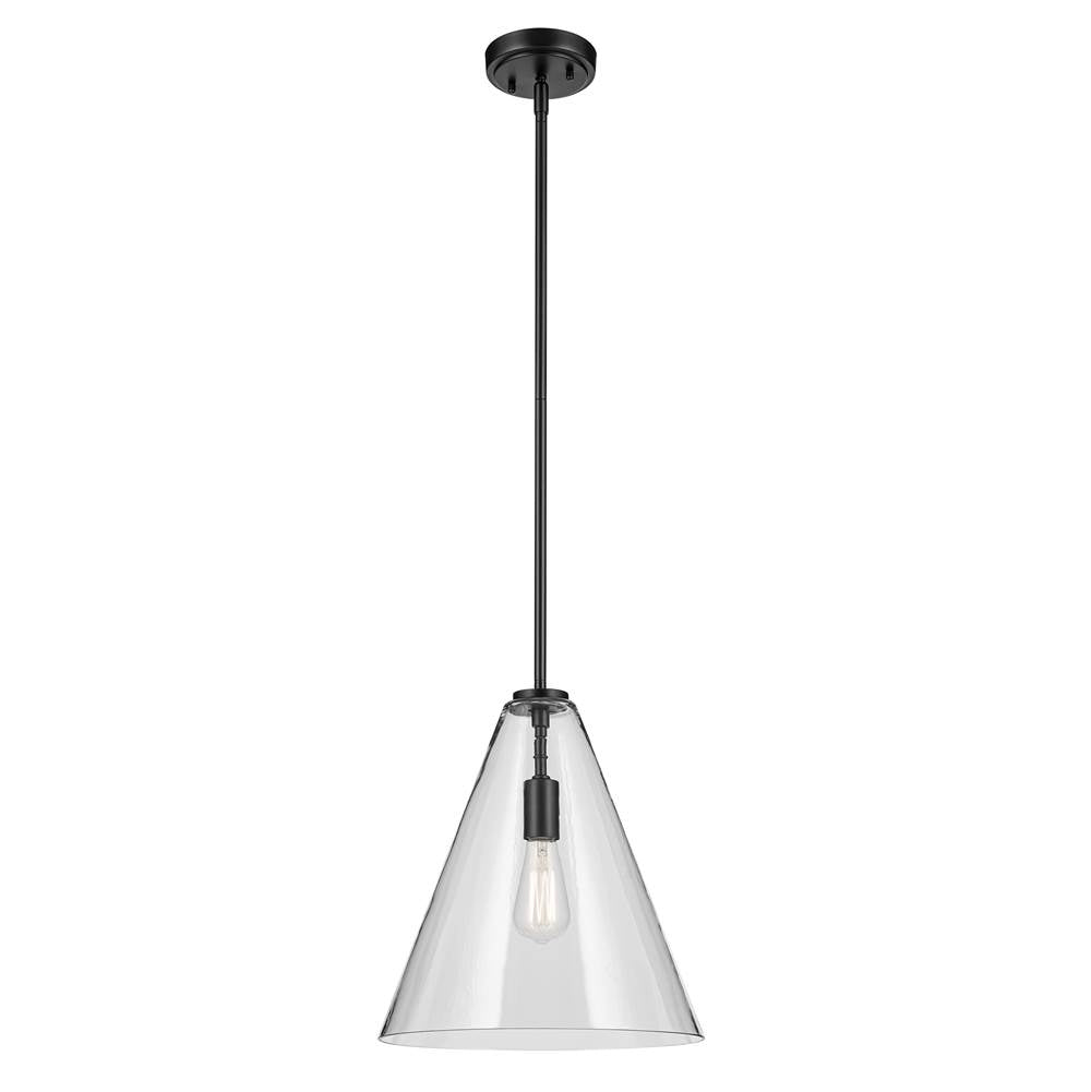 KICHLER 42200BK Everly 15.5" 1-Light Cone Pendant with Clear Glass in Black