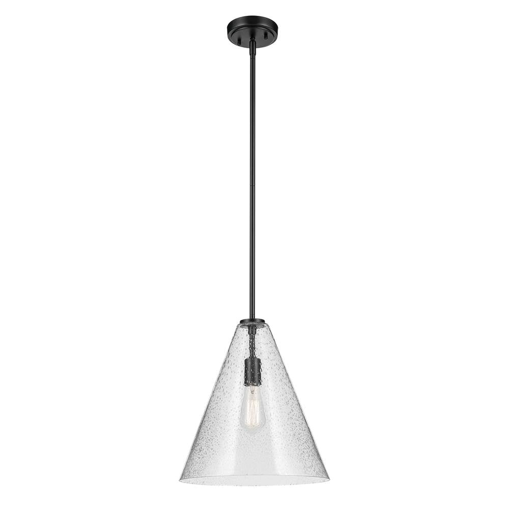 KICHLER 42200BKCS Everly 15.5" 1-Light Cone Pendant with Clear Seeded Glass in Black