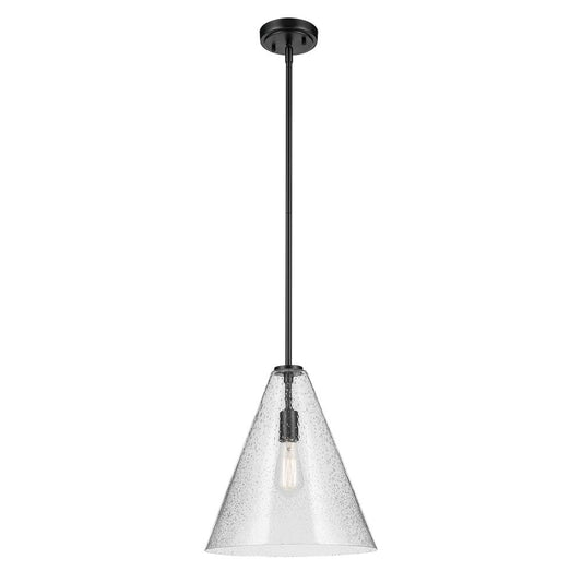 KICHLER 42200BKCS Everly 15.5" 1-Light Cone Pendant with Clear Seeded Glass in Black