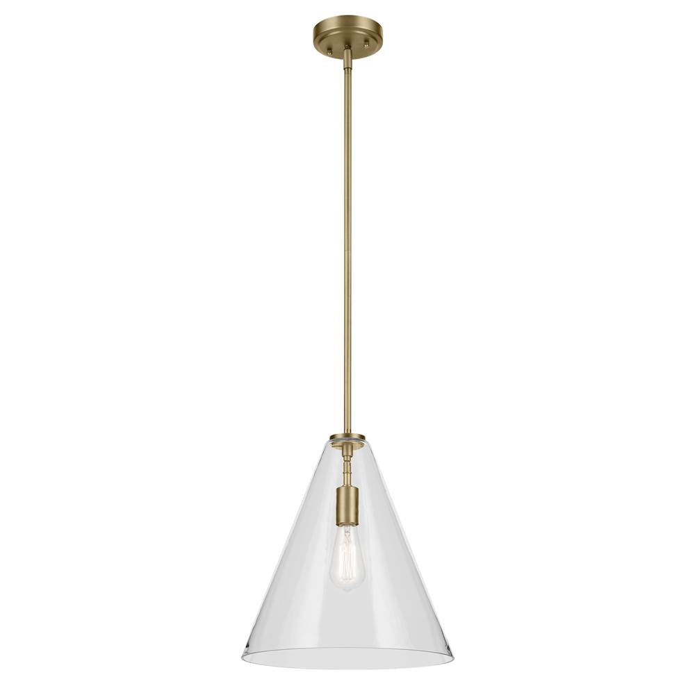 KICHLER 42200NBR Everly 15.5" 1-Light Cone Pendant with Clear Glass in Natural Brass