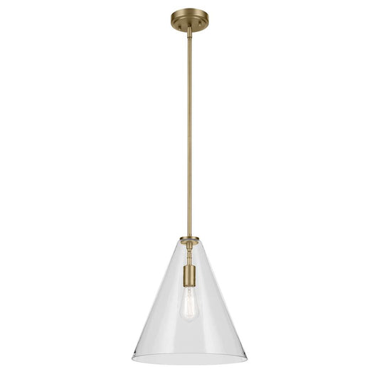 KICHLER 42200NBR Everly 15.5" 1-Light Cone Pendant with Clear Glass in Natural Brass