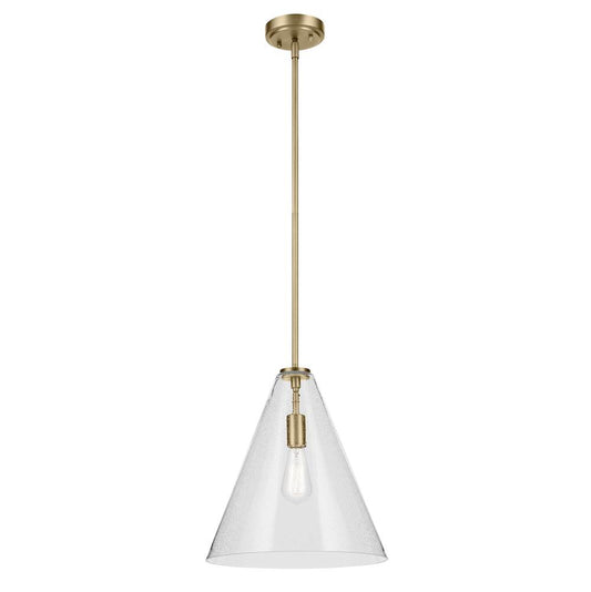 KICHLER 42200NBRCS Everly 15.5" 1-Light Cone Pendant with Clear Seeded Glass in Natural Brass