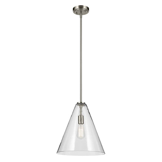 KICHLER 42200NI Everly 15.5" 1-Light Cone Pendant with Clear Glass in Brushed Nickel