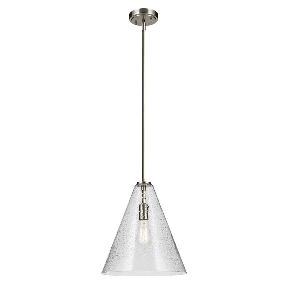 KICHLER 42200NICS Everly 15.5" 1-Light Cone Pendant with Clear Seeded Glass in Brushed Nickel