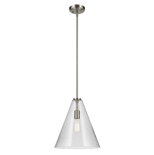 KICHLER 42200NICS Everly 15.5" 1-Light Cone Pendant with Clear Seeded Glass in Brushed Nickel
