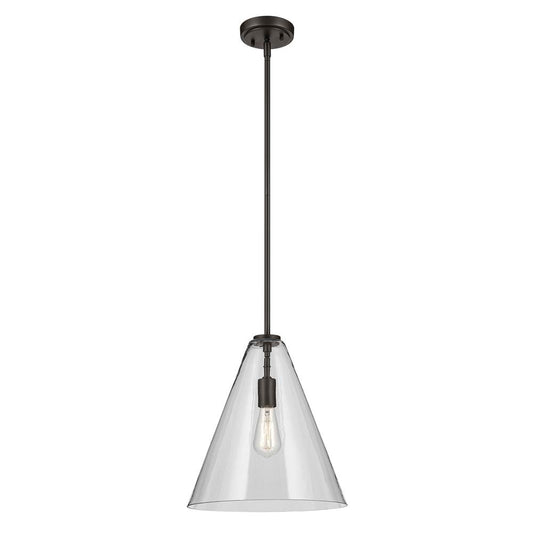 KICHLER 42200OZ Everly 15.5" 1-Light Cone Pendant with Clear Glass in Olde Bronze