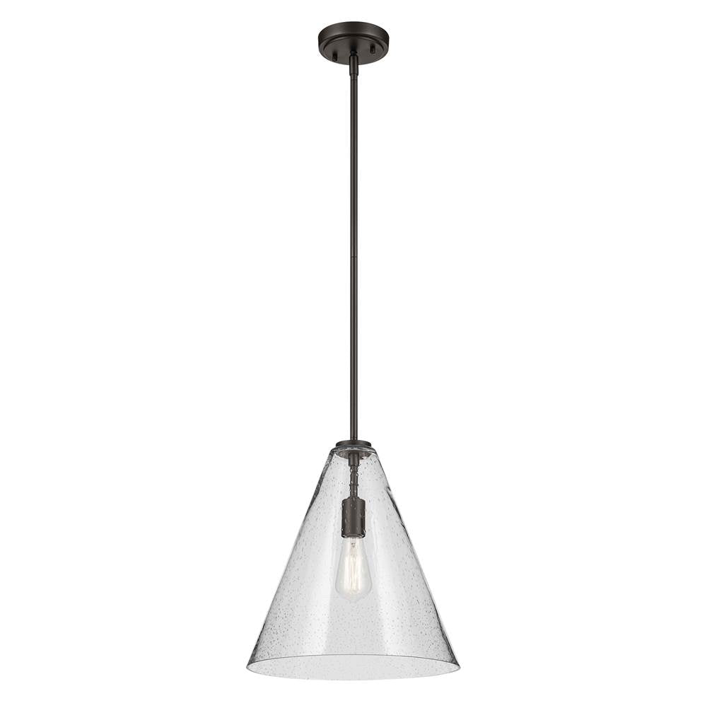 KICHLER 42200OZCS Everly 15.5" 1-Light Cone Pendant with Clear Seeded Glass in Olde Bronze