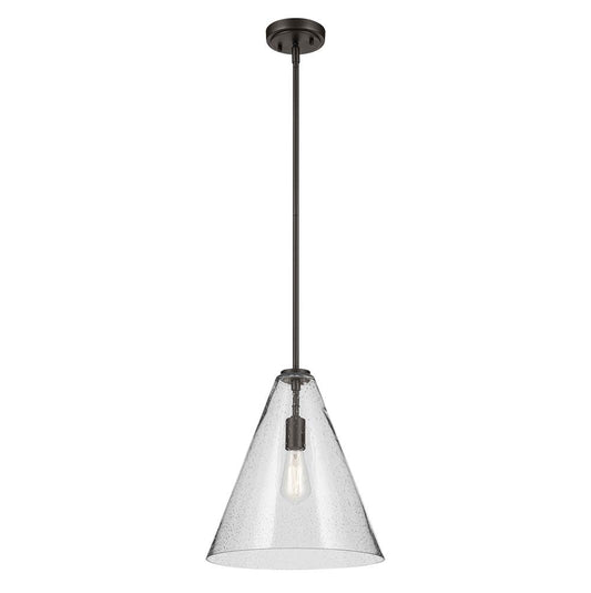 KICHLER 42200OZCS Everly 15.5" 1-Light Cone Pendant with Clear Seeded Glass in Olde Bronze