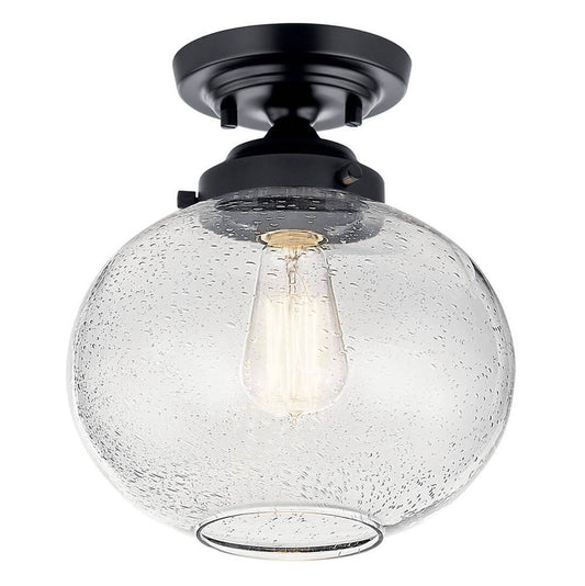 KICHLER 42296BK Avery 11 Inch 1 Light Semi Flush with Clear Seeded Glass in Black