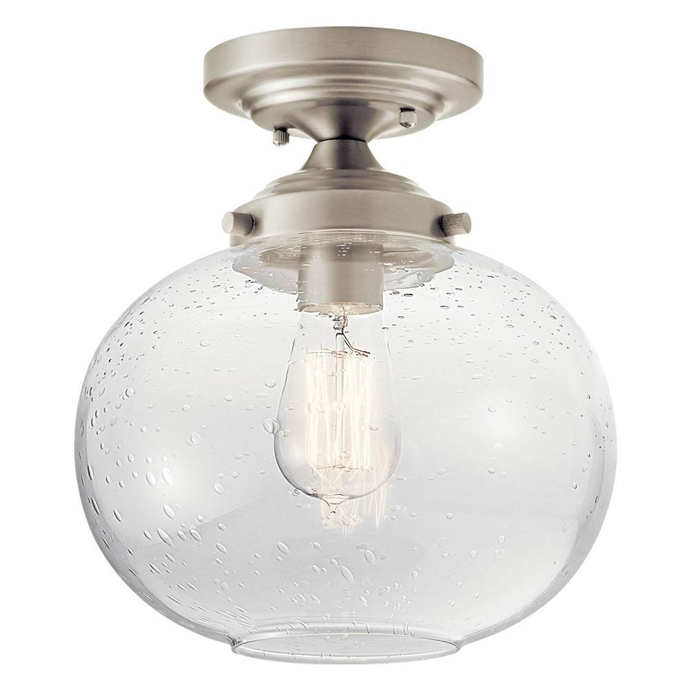 KICHLER 42296NI Avery 9.75" 1 Light Semi Flush with Clear Seeded Glass Brushed Nickel