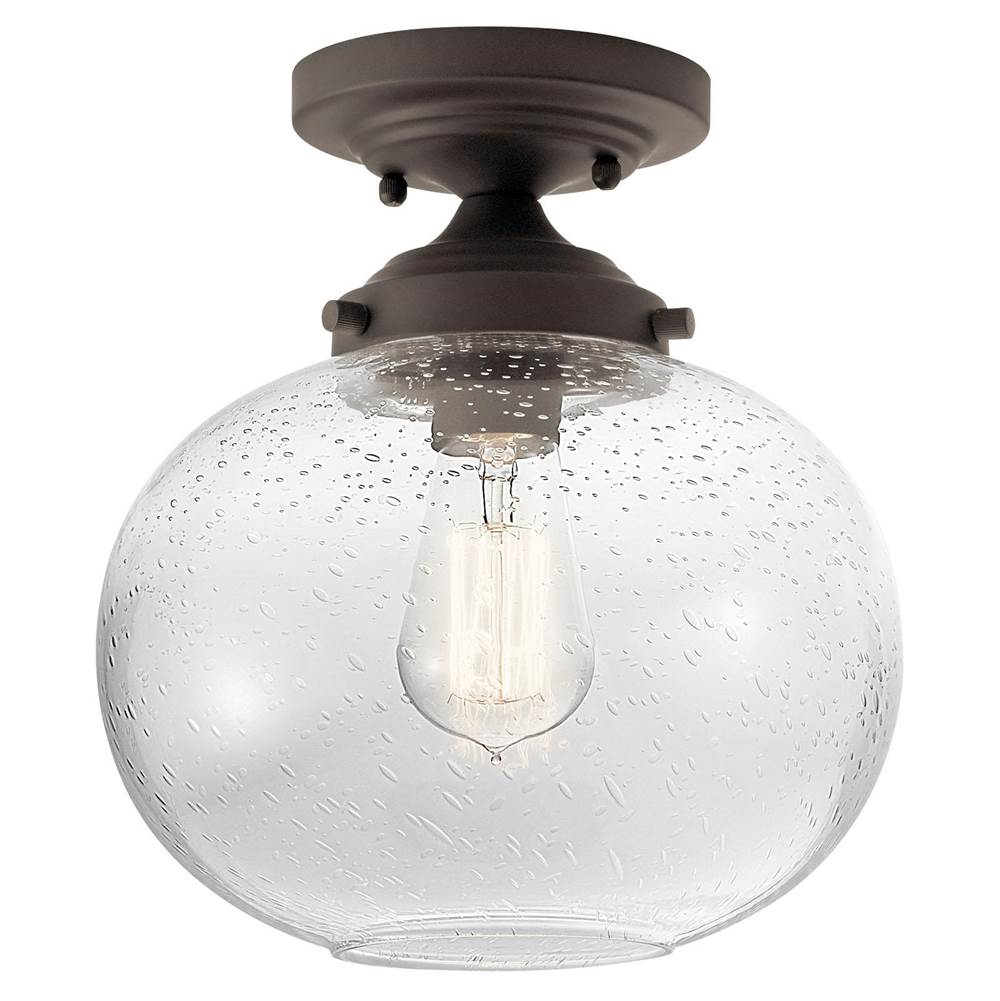 KICHLER 42296OZ Avery 9.75" 1 Light Semi Flush with Clear Seeded Glass Olde Bronze