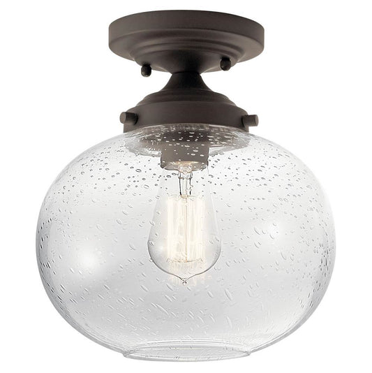 KICHLER 42296OZ Avery 9.75" 1 Light Semi Flush with Clear Seeded Glass Olde Bronze
