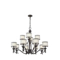 KICHLER 42383MIZ Lacey 32" 12 Light 3 Tier Chandelier with Satin Etched Cased Opal Inner Diffusers and Light Umber Translucent Organza Outer Shade in Mission Bronze