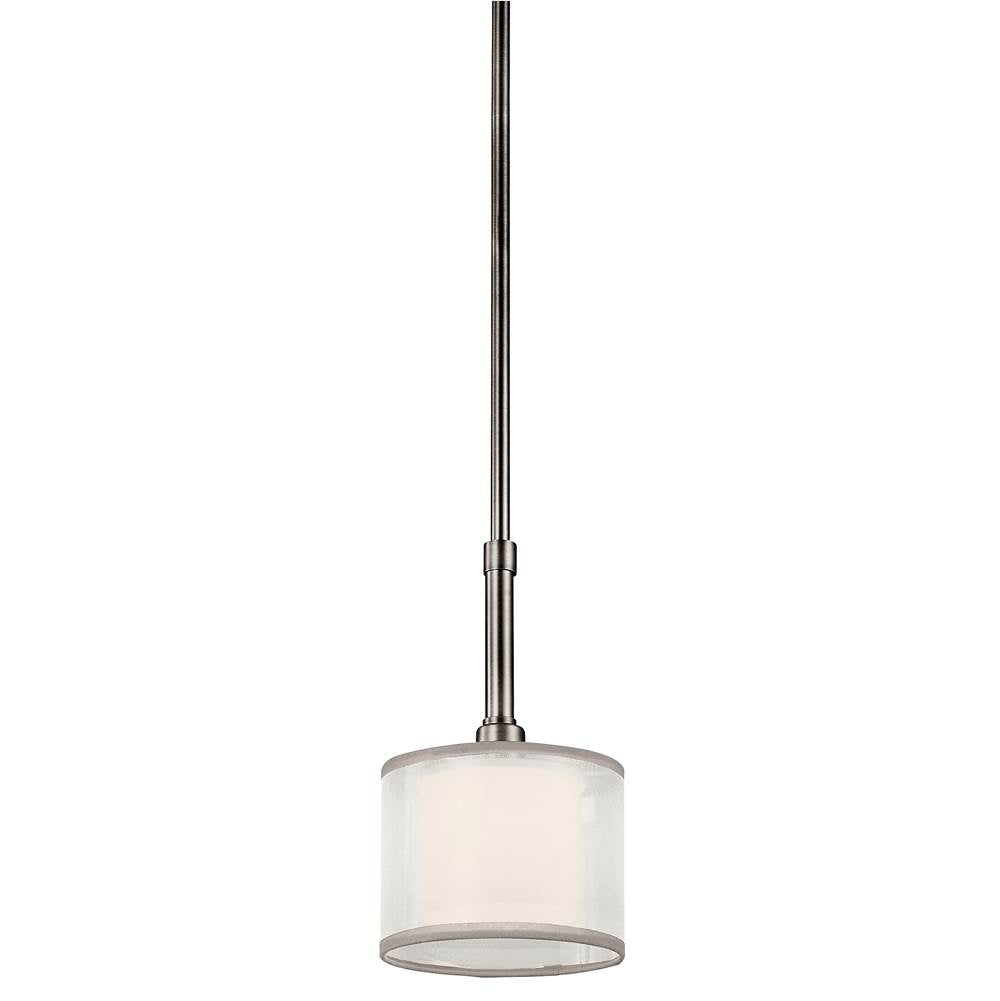 KICHLER 42384AP Lacey 10.25" 1 Light Mini Pendant with Satin Etched Cased Opal Inner Diffusers and White Translucent Organza Outer Shade in Antique Pewter