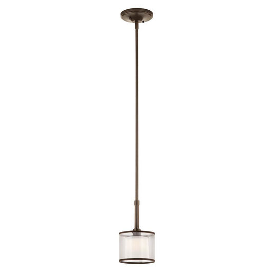 KICHLER 42384MIZ Lacey 10.25" 1 Light Mini Pendant with Satin Etched Cased Opal Inner Diffusers and Light Umber Translucent Organza Outer Shade in Mission Bronze