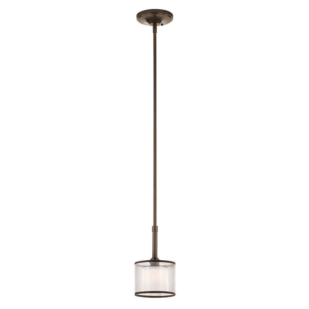 KICHLER 42384MIZ Lacey 10.25" 1 Light Mini Pendant with Satin Etched Cased Opal Inner Diffusers and Light Umber Translucent Organza Outer Shade in Mission Bronze