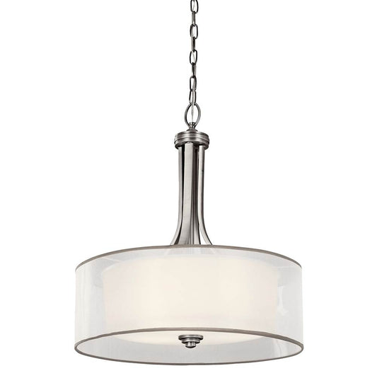 KICHLER 42385AP Lacey 23.5" 4 Light Pendant with Satin Etched Cased Opal Inner Diffusers and White Translucent Organza Outer Shade in Antique Pewter