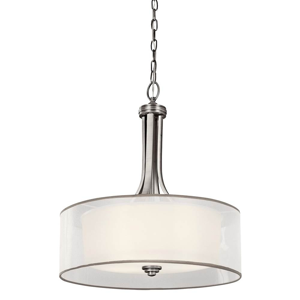 KICHLER 42385AP Lacey 23.5" 4 Light Pendant with Satin Etched Cased Opal Inner Diffusers and White Translucent Organza Outer Shade in Antique Pewter