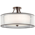 KICHLER 42399MIZ Lacey 28" 5 Light Semi Flush with Satin Etched Cased Opal Inner Diffusers and Light Umber Translucent Organza Outer Shade in Mission Bronze