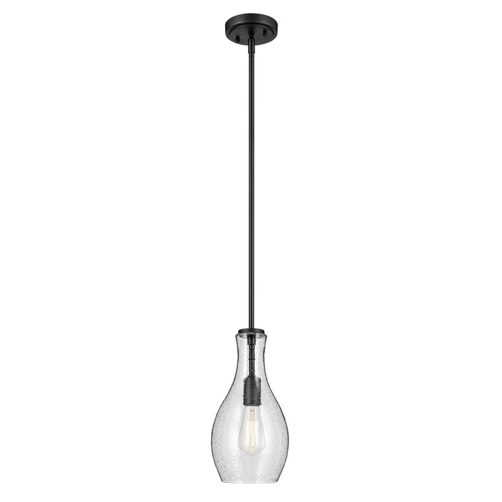 KICHLER 42456BKCS Everly 13.75" 1-Light Bell Pendant with Clear Seeded Glass in Black