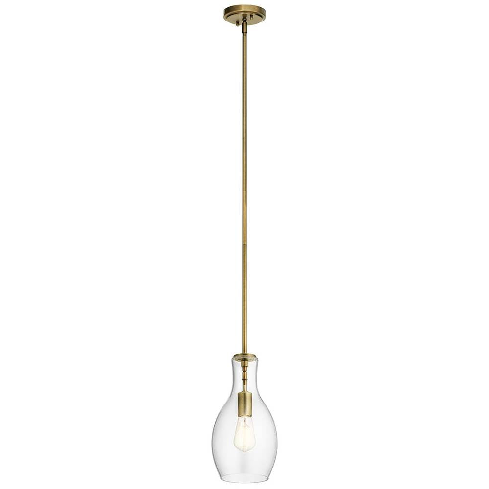 KICHLER 42456NBR Everly 13.75" 1 Light Hour Glass Pendant Clear Glass Natural Brass