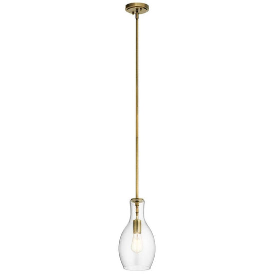 KICHLER 42456NBR Everly 13.75" 1 Light Hour Glass Pendant Clear Glass Natural Brass