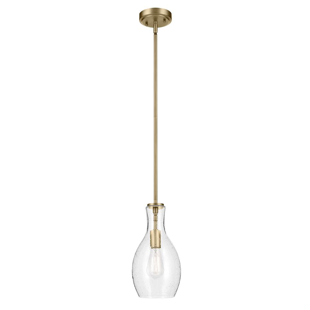 KICHLER 42456NBRCS Everly 13.75" 1-Light Bell Pendant with Clear Seeded Glass in Brushed Natural Brass