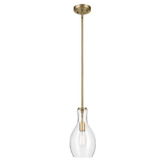KICHLER 42456NBRCS Everly 13.75" 1-Light Bell Pendant with Clear Seeded Glass in Brushed Natural Brass