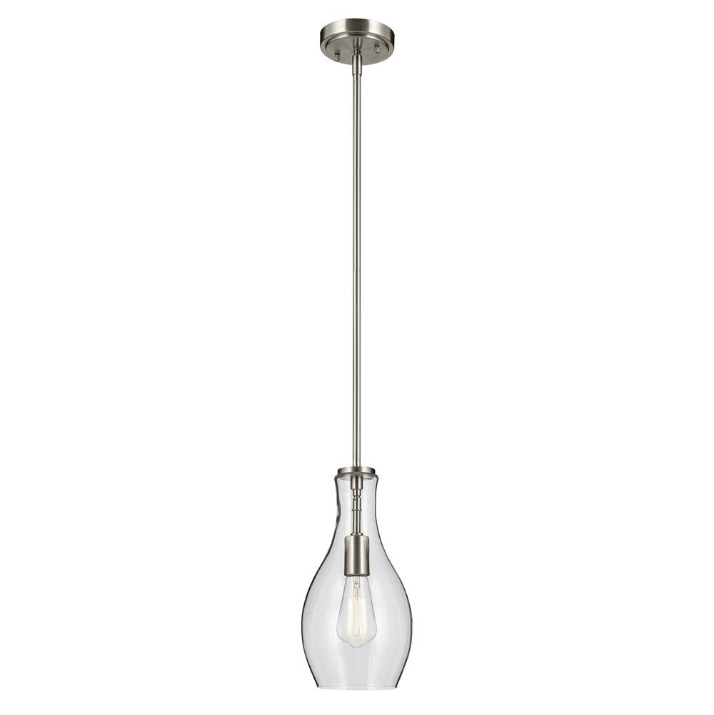 KICHLER 42456NI Everly 13.75" 1-Light Bell Pendant with Clear Glass in Brushed Nickel