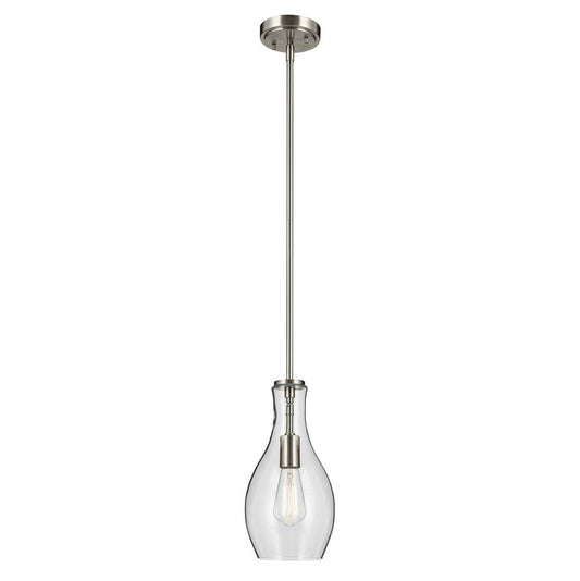 KICHLER 42456NI Everly 13.75" 1-Light Bell Pendant with Clear Glass in Brushed Nickel