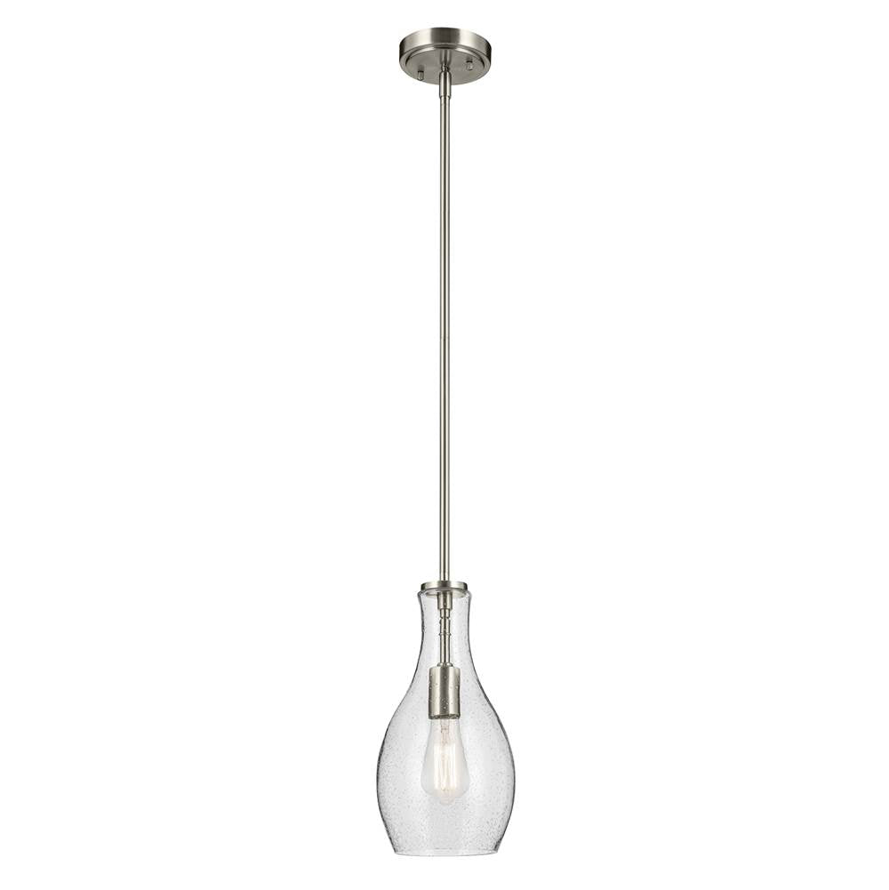 KICHLER 42456NICS Everly 13.75" 1-Light Bell Pendant with Clear Seeded Glass in Brushed Nickel