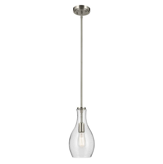 KICHLER 42456NICS Everly 13.75" 1-Light Bell Pendant with Clear Seeded Glass in Brushed Nickel
