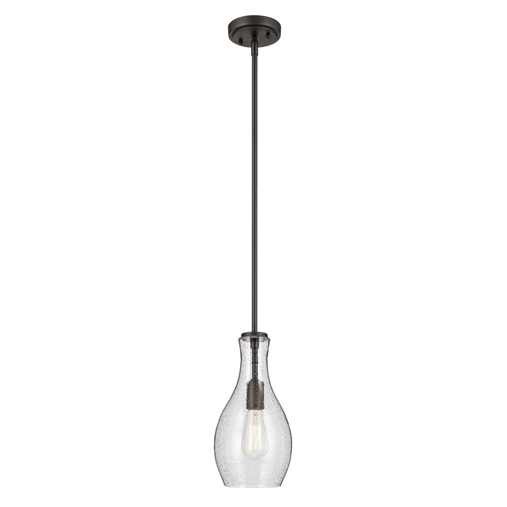 KICHLER 42456OZCS Everly 13.75" 1-Light Bell Pendant with Clear Seeded Glass in Olde Bronze