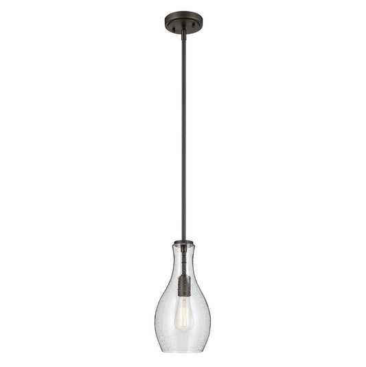 KICHLER 42456OZCS Everly 13.75" 1-Light Bell Pendant with Clear Seeded Glass in Olde Bronze