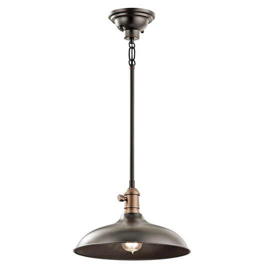 KICHLER 42580OZ Cobson 7.5" 1 Light Convertible Pendant or Semi Flush Olde Bronze with Natural Brass Accents