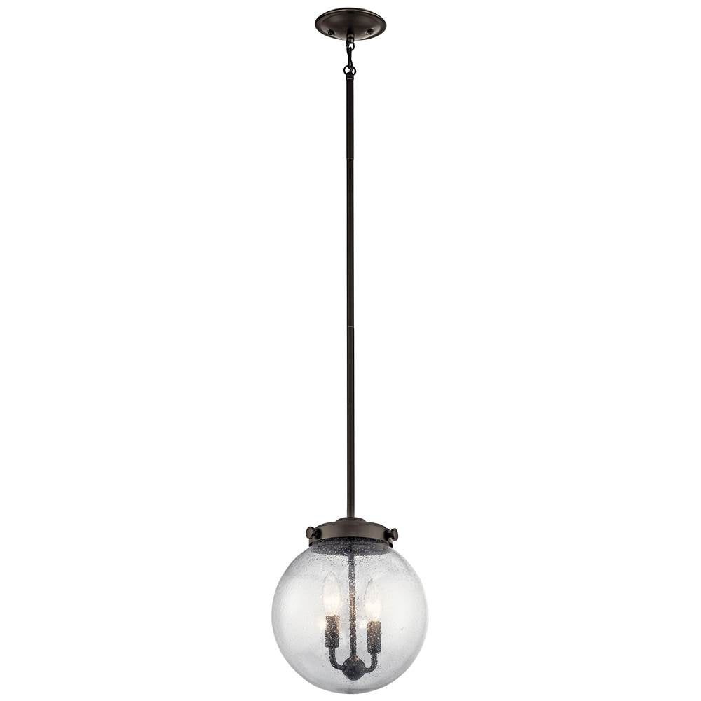 KICHLER 42588OZ Holbrook 12" 2 Light Mini Pendant with Clear Seeded Glass in Olde Bronze