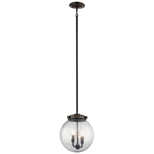 KICHLER 42588OZ Holbrook 12" 2 Light Mini Pendant with Clear Seeded Glass in Olde Bronze